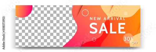 Abstract gradient modern geometric banner template design in yellow, orange, white color. Suitable for advertising and promotion in social media post, blog, web, cover, header. Vector Illustration. 