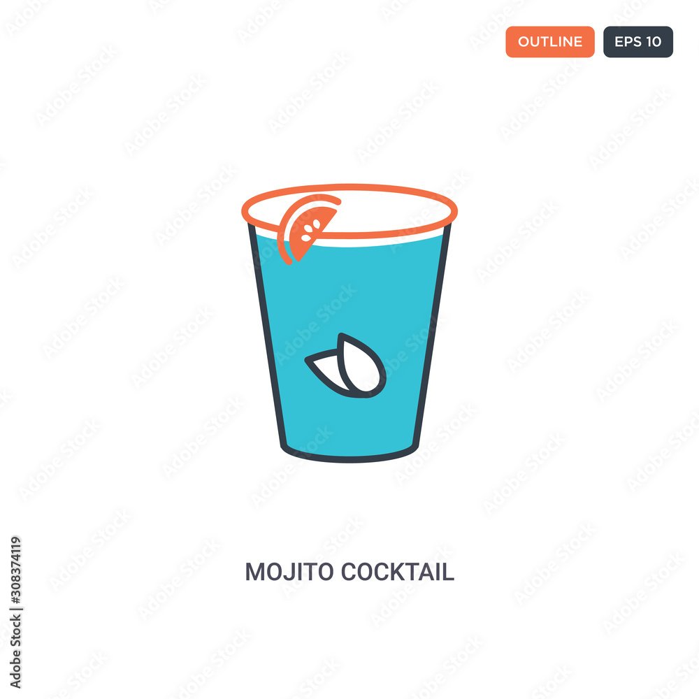 2 color Mojito cocktail with lime and mint concept line vector icon. isolated two colored Mojito cocktail with lime and mint outline icon with blue and red colors can be use for web, mobile. Stroke 2 color Mojito cocktail with lime and mint concept line vector icon. isolated two colored Mojito cocktail with lime and mint outline icon with blue and red colors can be use for web, mobile. Stroke