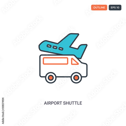 2 color airport shuttle concept line vector icon. isolated two colored airport shuttle outline icon with blue and red colors can be use for web, mobile. Stroke line eps 10.