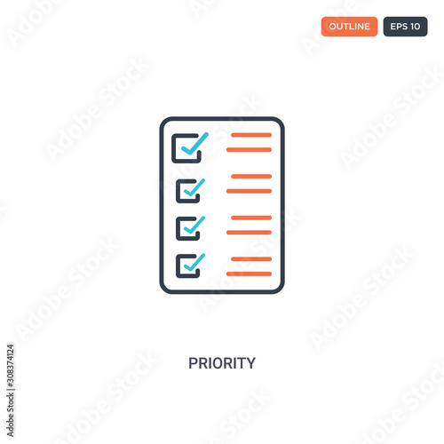 2 color Priority concept line vector icon. isolated two colored Priority outline icon with blue and red colors can be use for web, mobile. Stroke line eps 10.