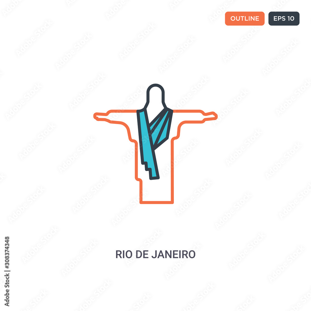 2 color Rio de janeiro concept line vector icon. isolated two colored Rio de janeiro outline icon with blue and red colors can be use for web, mobile. Stroke line eps 10.