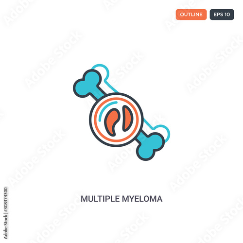 2 color multiple myeloma concept line vector icon. isolated two colored multiple myeloma outline icon with blue and red colors can be use for web, mobile. Stroke line eps 10.