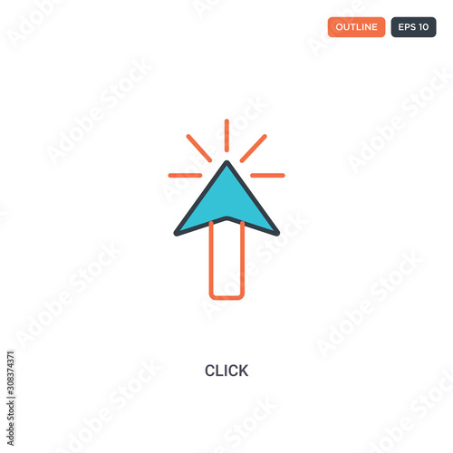 2 color Click concept line vector icon. isolated two colored Click outline icon with blue and red colors can be use for web, mobile. Stroke line eps 10.