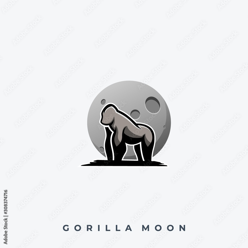 Fototapeta premium Gorilla Moon Illustration Vector Template.