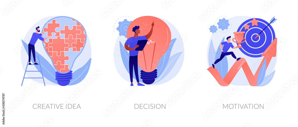 Innovative business strategy icons set. Brainstorm, problem solution development, personal growth. Creative idea, decision, motivation metaphors. Vector isolated concept metaphor illustrations Innovative business strategy icons set. Brainstorm, problem solution development, personal growth. Creative idea, decision, motivation metaphors. Vector isolated concept metaphor illustrations