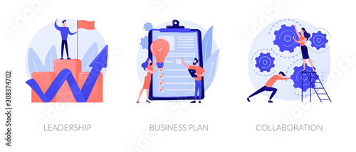 Business success basics icons set. Company work principles, productivity guarantee. Leadership, business plan, collaboration metaphors. Vector isolated concept metaphor illustrations. photo