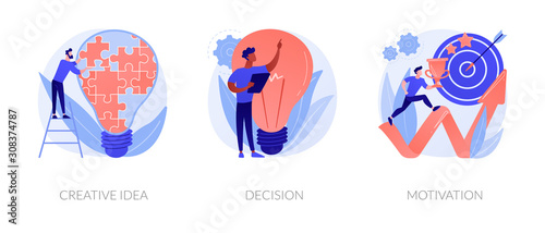 Innovative business strategy icons set. Brainstorm, problem solution development, personal growth. Creative idea, decision, motivation metaphors. Vector isolated concept metaphor illustrations