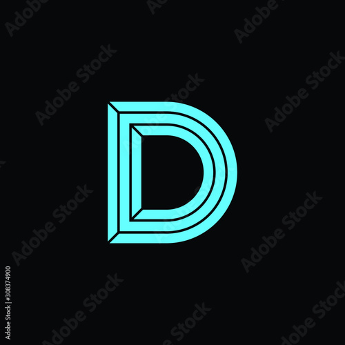 Simple D Minimalist Initial / Letter D modern logo design with blue ice color