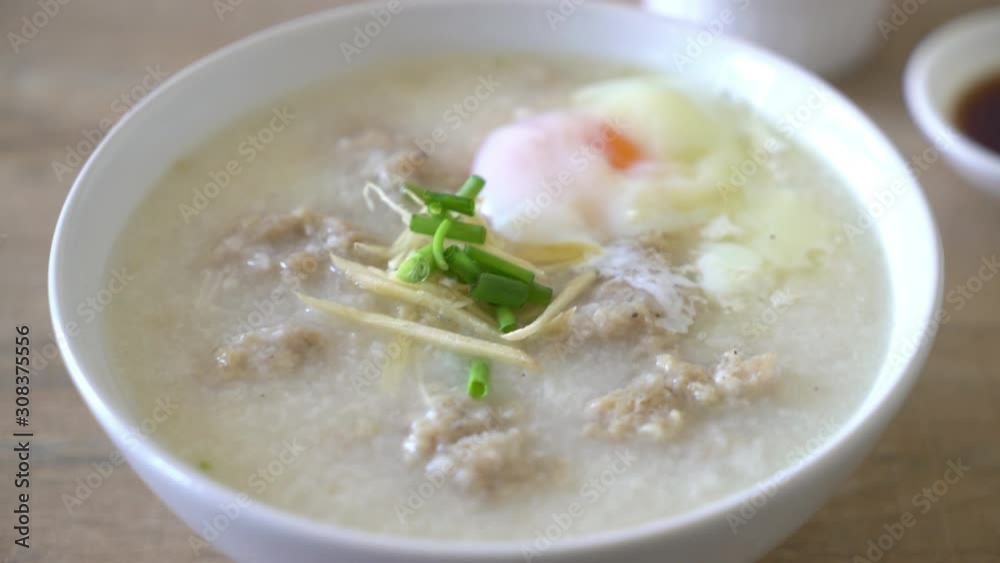 congee with minced pork in bowl congee with minced pork in bowl