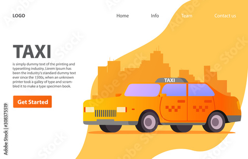 Yellow taxi service car sedan. Flat vector cab.Transportation and cargo delivery.Landing page template.Web page.Website template.