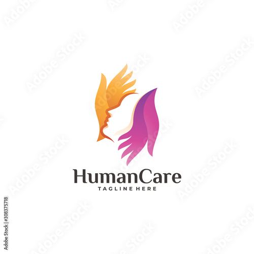Abstract Modern Human Head and Hand Care Logo Icon
