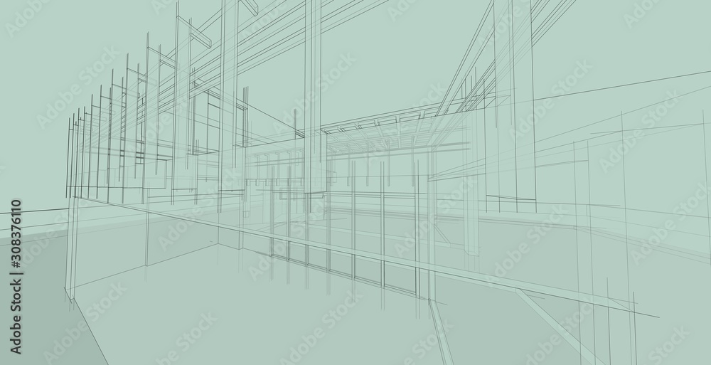 Architectural sketch line, Modern house design work free hands drawing, Blueprint construction, 3D illustration. Architectural sketch line, Modern house design work free hands drawing, Blueprint construction, 3D illustration.