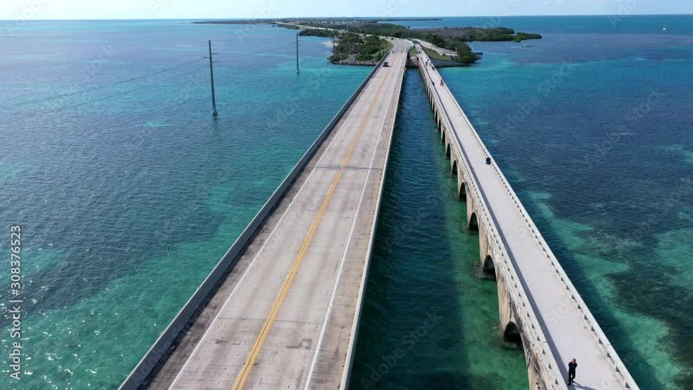 Aerial shot of the Seven Mile Bridge in Florida which connects several of the Florida Keys on the way to Key West Aerial shot of the Seven Mile Bridge in Florida which connects several of the Florida Keys on the way to Key West