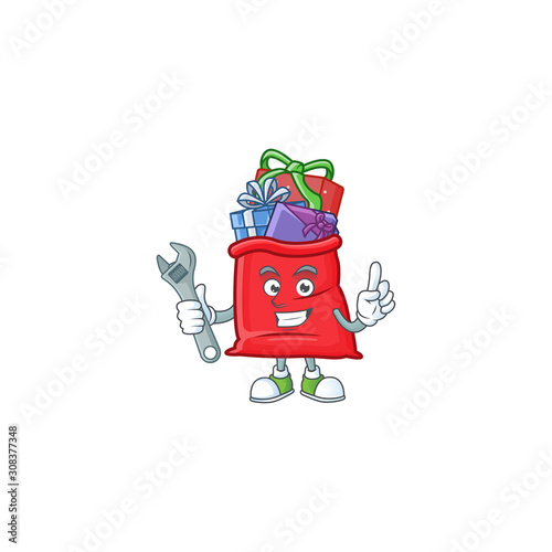 Professional Mechanic santa bag full of gift mascot cartoon character style