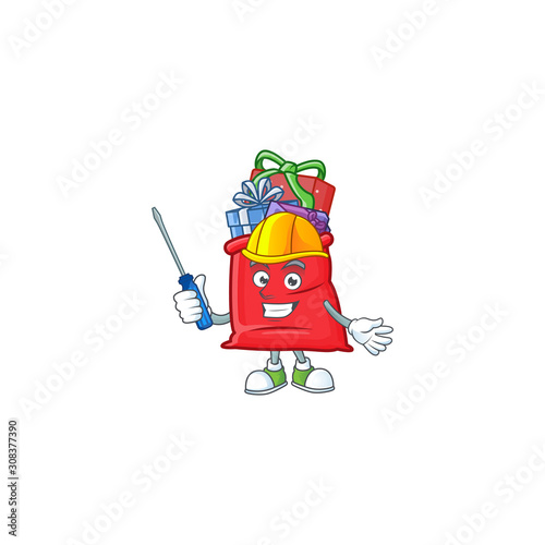 Cool automotive santa bag full of gift presented in cartoon character style