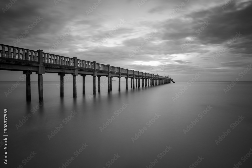 Long exposure shot of seascape in black and white.