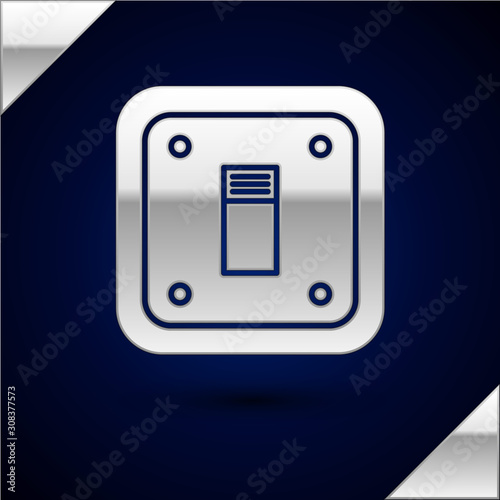 Silver Electric light switch icon isolated on dark blue background. On and Off icon. Dimmer light switch sign. Concept of energy saving. Vector Illustration