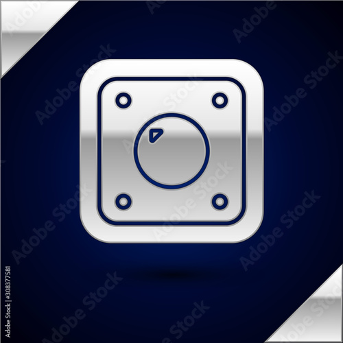 Silver Electric light switch icon isolated on dark blue background. On and Off icon. Dimmer light switch sign. Concept of energy saving. Vector Illustration