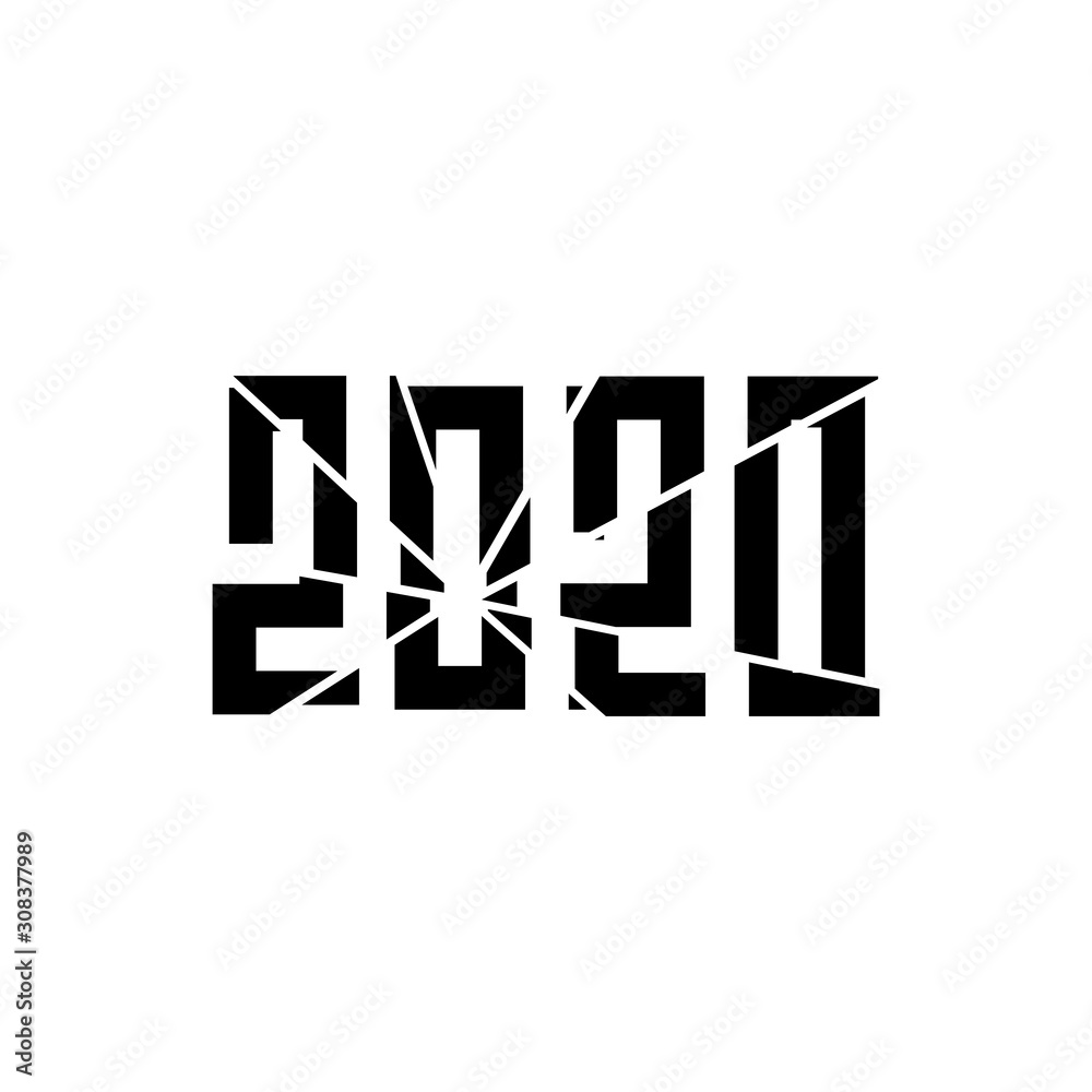 Happy new year 2020 logo, broken text effect, vector illustration design Happy new year 2020 logo, broken text effect, vector illustration design