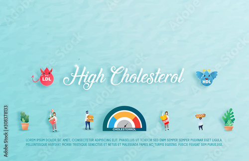 High Cholesterol Blood Pressure Tiny People Character Concept. Suitable For Wallpaper, Banner, Background, Card, Book And Web Landing Page. Vector Illustration