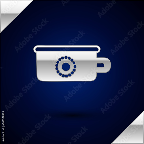 Silver Baby potty icon isolated on dark blue background. Chamber pot. Vector Illustration