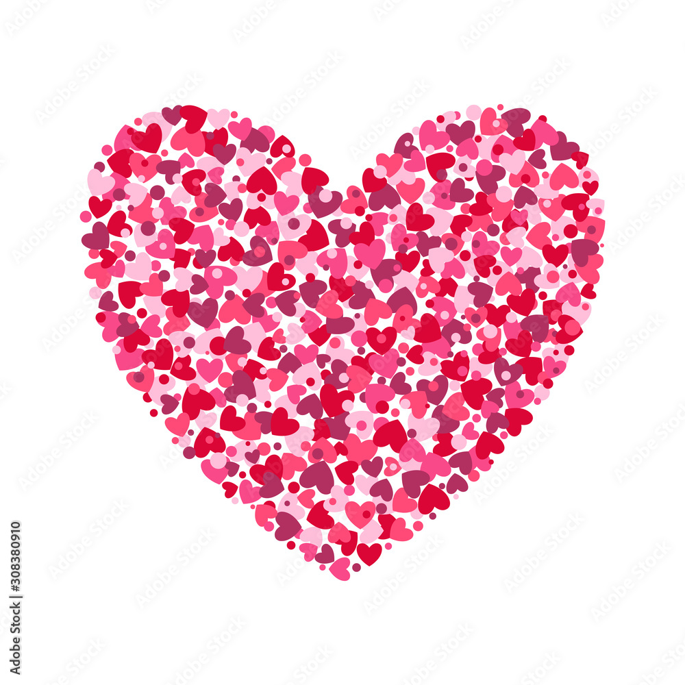 Heart made from confetti hearts and circles. Cute heart print for Valentine's day.