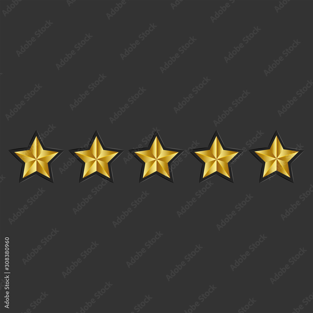 Feedback 5 golden stars reputation black background, product review rating concept 3d style Feedback 5 golden stars reputation black background, product review rating concept 3d style