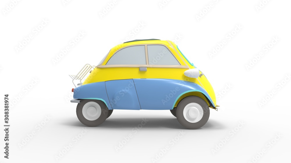 3d rendering of a small micro car isolated in studio background