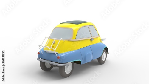 3d rendering of a small micro car isolated in studio background