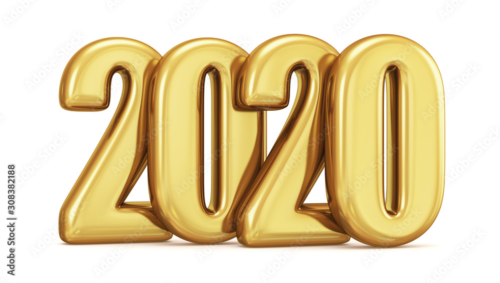 3d render. Gold 2020 inscription isolated on white background. New Year's illustration. 3d render. Gold 2020 inscription isolated on white background. New Year's illustration.