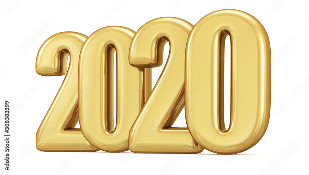 Gold 2020 inscription isolated on white background. New Year's illustration. 3d render. Gold 2020 inscription isolated on white background. New Year's illustration. 3d render.