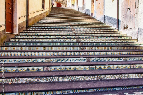 Staircase with features Sicilian ceramics in Vizzini, Sicily, Italy