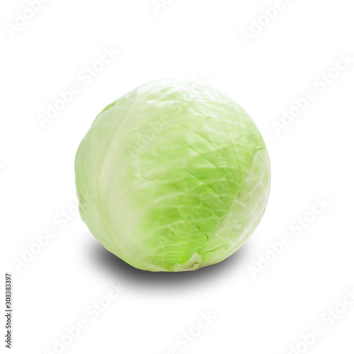 Head of fresh green cabbage. Close up. Isolated on white background © OB production