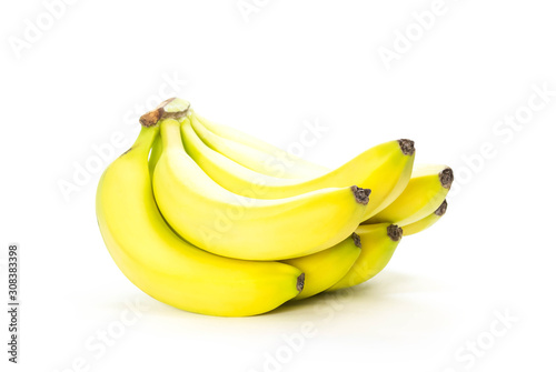 Yellow fresh bananas. Close up. Isolated on white background