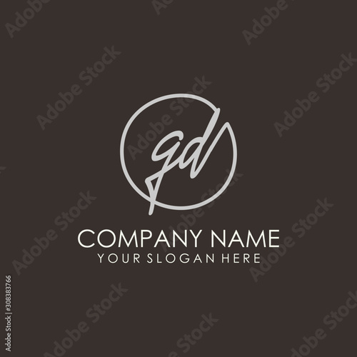 GD initials signature logo. Handwritten vector logo template connected to a circle. Hand drawn Calligraphy lettering Vector illustration.