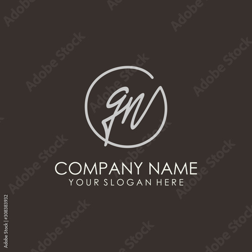 GN initials signature logo. Handwritten vector logo template connected to a circle. Hand drawn Calligraphy lettering Vector illustration.
