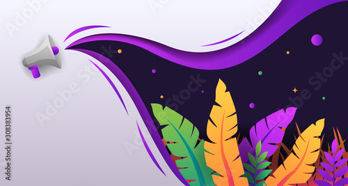 Tropical colorful papercut with speaker background design