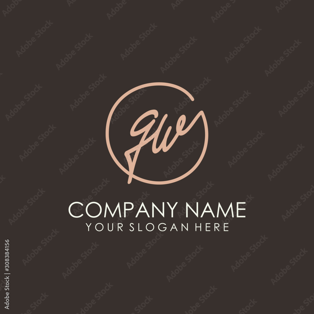 GW initials signature logo. Handwritten vector logo template connected to a circle. Hand drawn Calligraphy lettering Vector illustration.