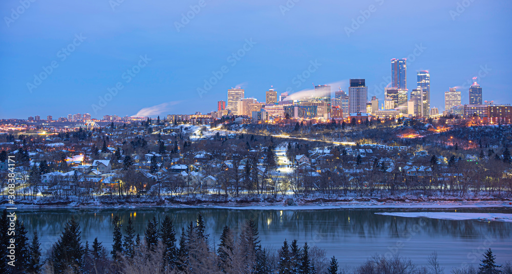 Panoramic view of downtown Edmonton, Albeta, Canada. Taken on a freezing cold morning in early December. 
