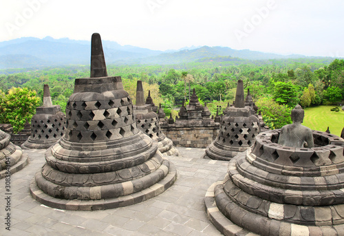 Ancient stupas, Borobudur Buddhist Temple, Java Island, Indonesia