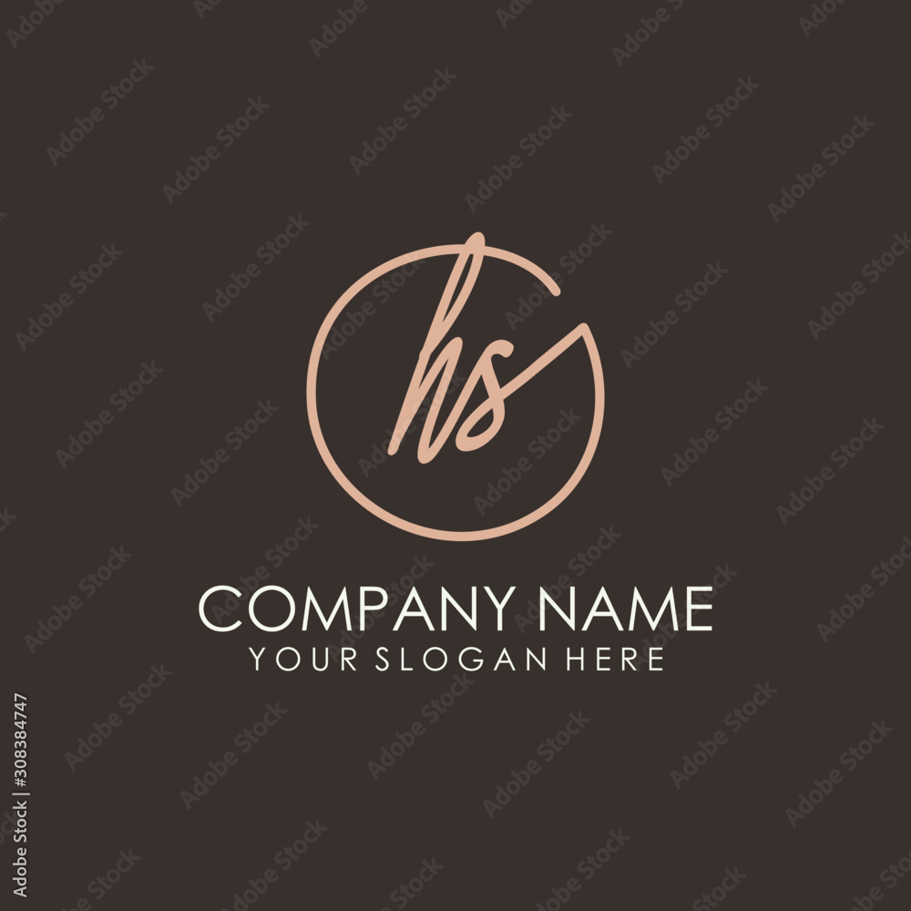 HS initials signature logo. Handwritten vector logo template connected to a circle. Hand drawn Calligraphy lettering Vector illustration. HS initials signature logo. Handwritten vector logo template connected to a circle. Hand drawn Calligraphy lettering Vector illustration.