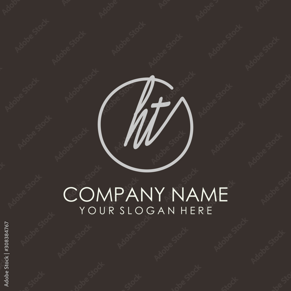 HT initials signature logo. Handwritten vector logo template connected to a circle. Hand drawn Calligraphy lettering Vector illustration. HT initials signature logo. Handwritten vector logo template connected to a circle. Hand drawn Calligraphy lettering Vector illustration.