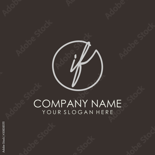 IF initials signature logo. Handwritten vector logo template connected to a circle. Hand drawn Calligraphy lettering Vector illustration.