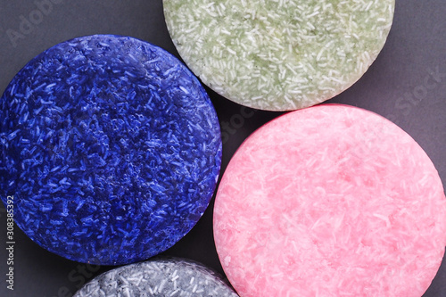 Colorful round solid shampoo bars (zero waste)