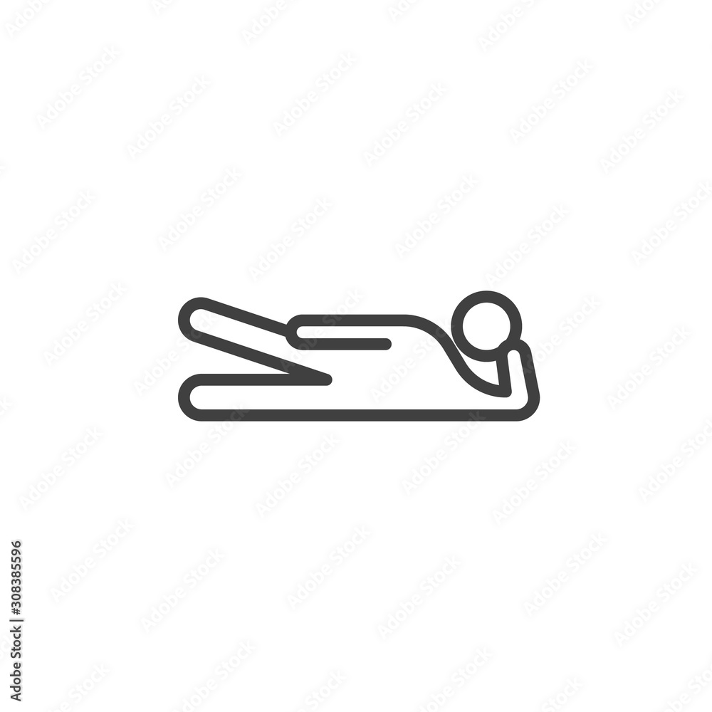 Leg lifts pilates position line icon. linear style sign for mobile concept and web design. Man doing Leg Raise Exercise outline vector icon. Symbol, logo illustration. Vector graphics