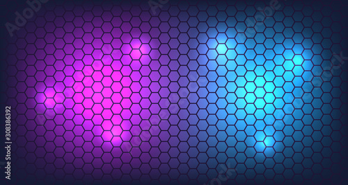 Hexagon wall future neon background, backdrop design