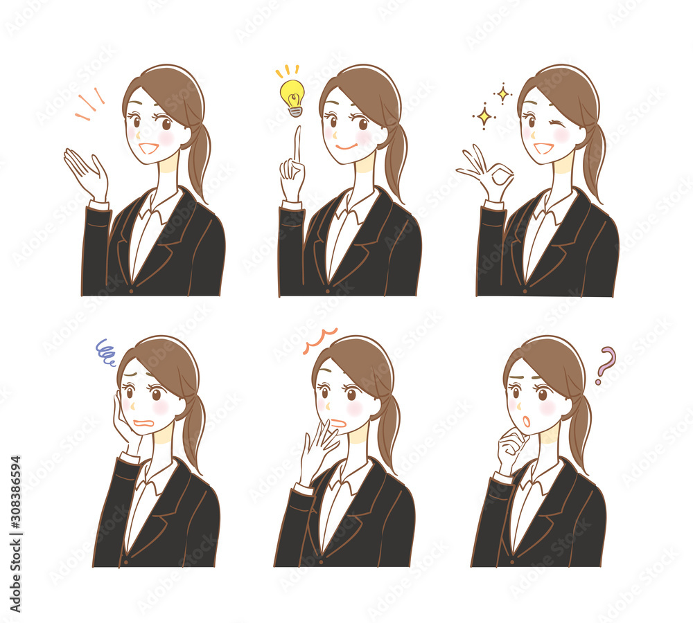 Business woman facial expression illustration set Business woman facial expression illustration set