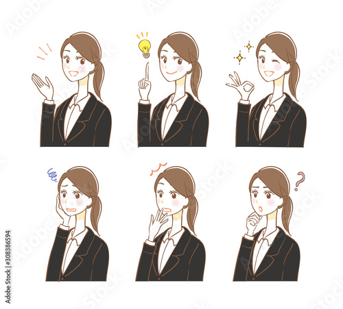 Business woman facial expression illustration set
