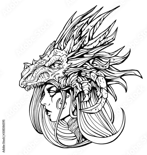 Goth girl, wearing a dragon mask