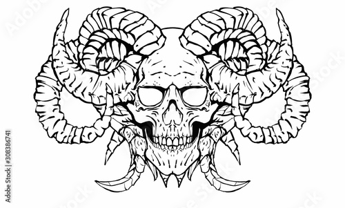 the skull of a demon with many horns